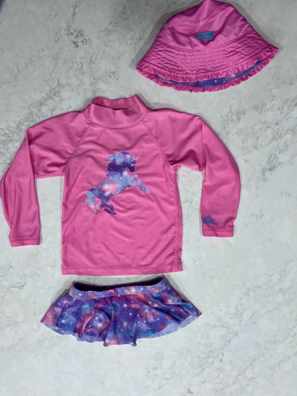 UV Skinz Girls' Size 5 Pink Unicorn Galaxy Swim Set w/ Reversible Bucket Hat